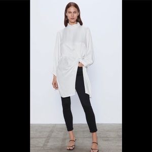 🤍 ZARA Satin Effect Knot Front Blouse